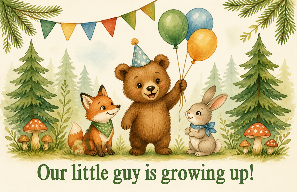 Our Little Guy Is Growing Up birthday card, front