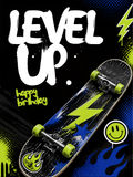 Level Up birthday card, front