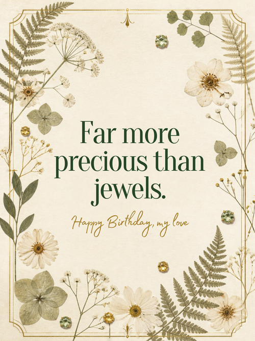 Far More Precious Than Jewels birthday card, front