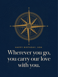 You Carry Our Love With You birthday card, front