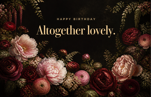 Altogether Lovely birthday card, front