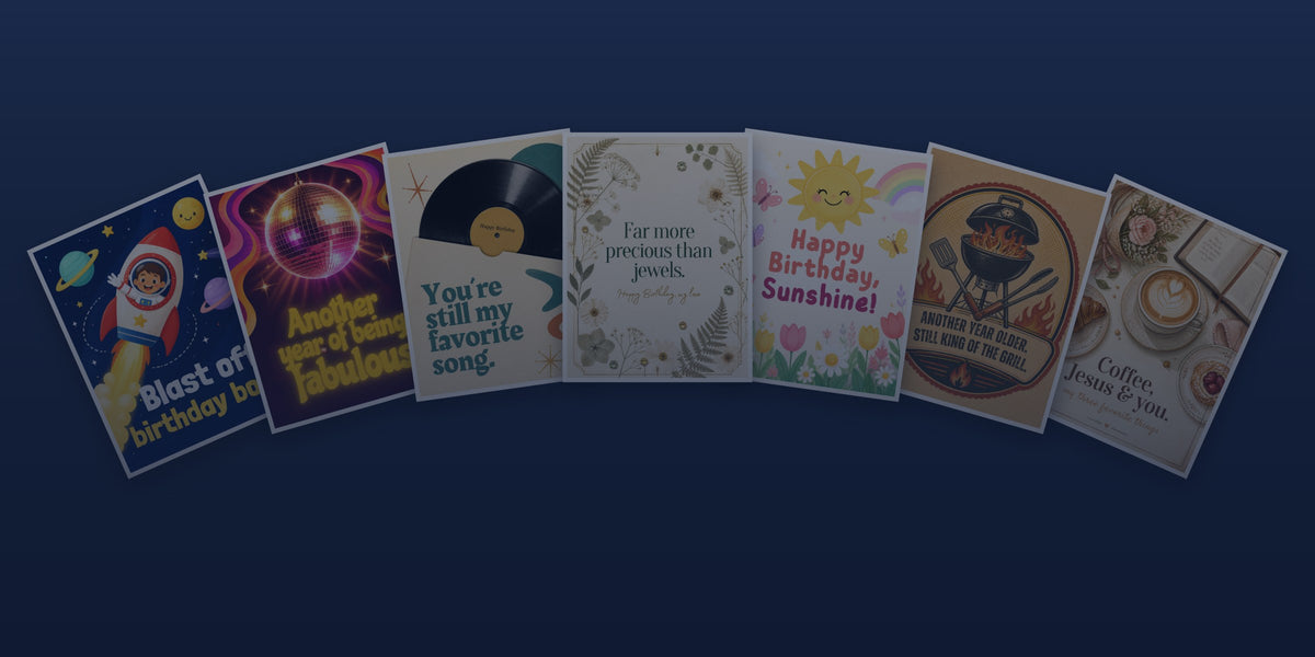Theologica Celebrations Christian birthday cards fanned out